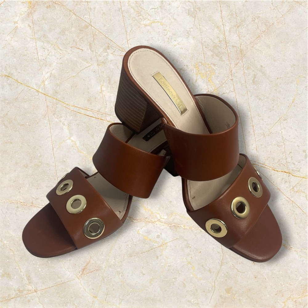 Louise et Cie Tan Brown Leather Grommet Slide Heels~ Size 7 M ~ Casual‎